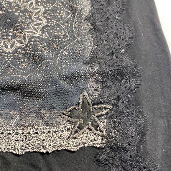 Desigual 3/4 Sleeve Ivette V-Neck Embellished Tee  Top Black M‎ - Picture 10 of 11